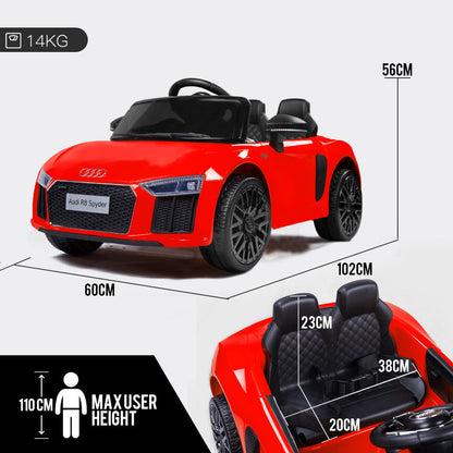 Rovo Kids Kids Ride-On Car Licensed AUDI R8 SPYDER Battery Electric Toy Remote 12V Red - Cosy Abode