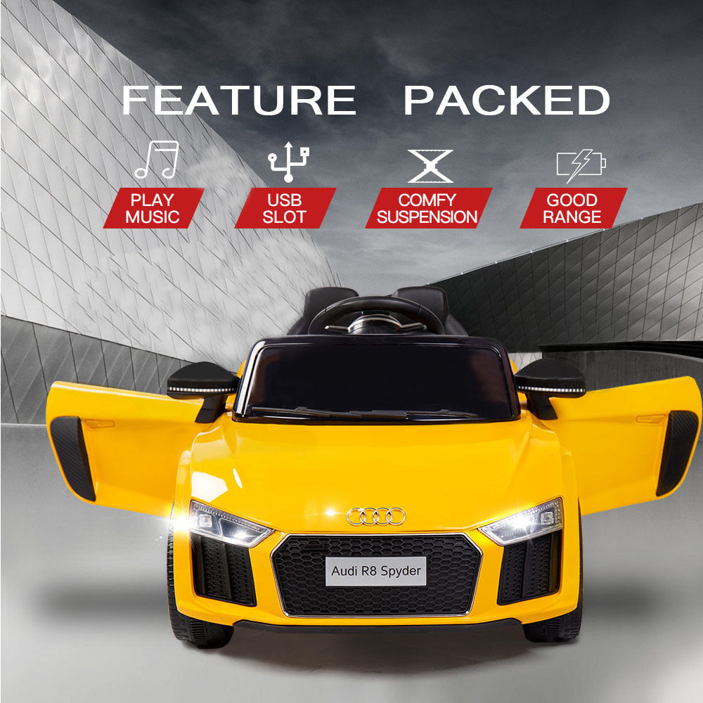 Rovo Kids Kids Ride-On Car Licensed AUDI R8 SPYDER Battery Electric Toy Remote 12V Yellow - Cosy Abode