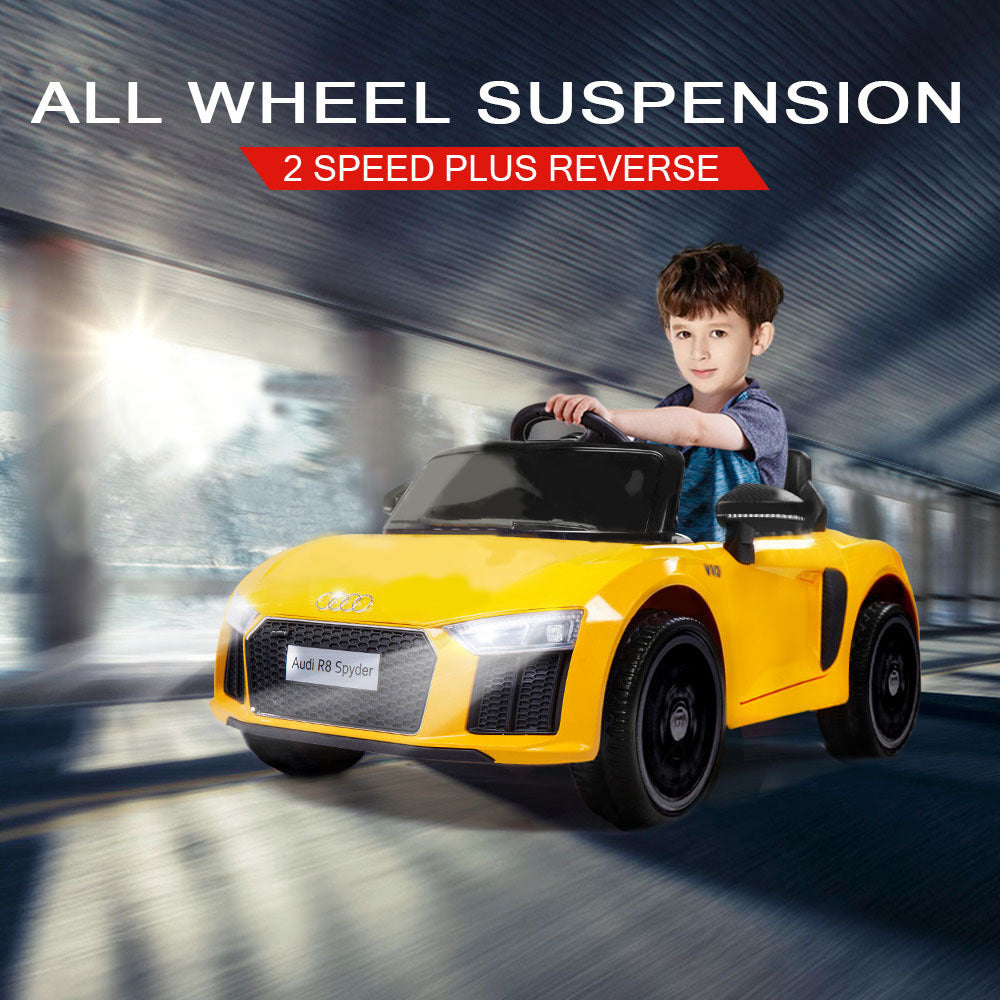 Rovo Kids Kids Ride-On Car Licensed AUDI R8 SPYDER Battery Electric Toy Remote 12V Yellow - Cosy Abode