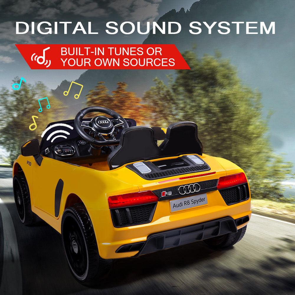 Rovo Kids Kids Ride-On Car Licensed AUDI R8 SPYDER Battery Electric Toy Remote 12V Yellow - Cosy Abode