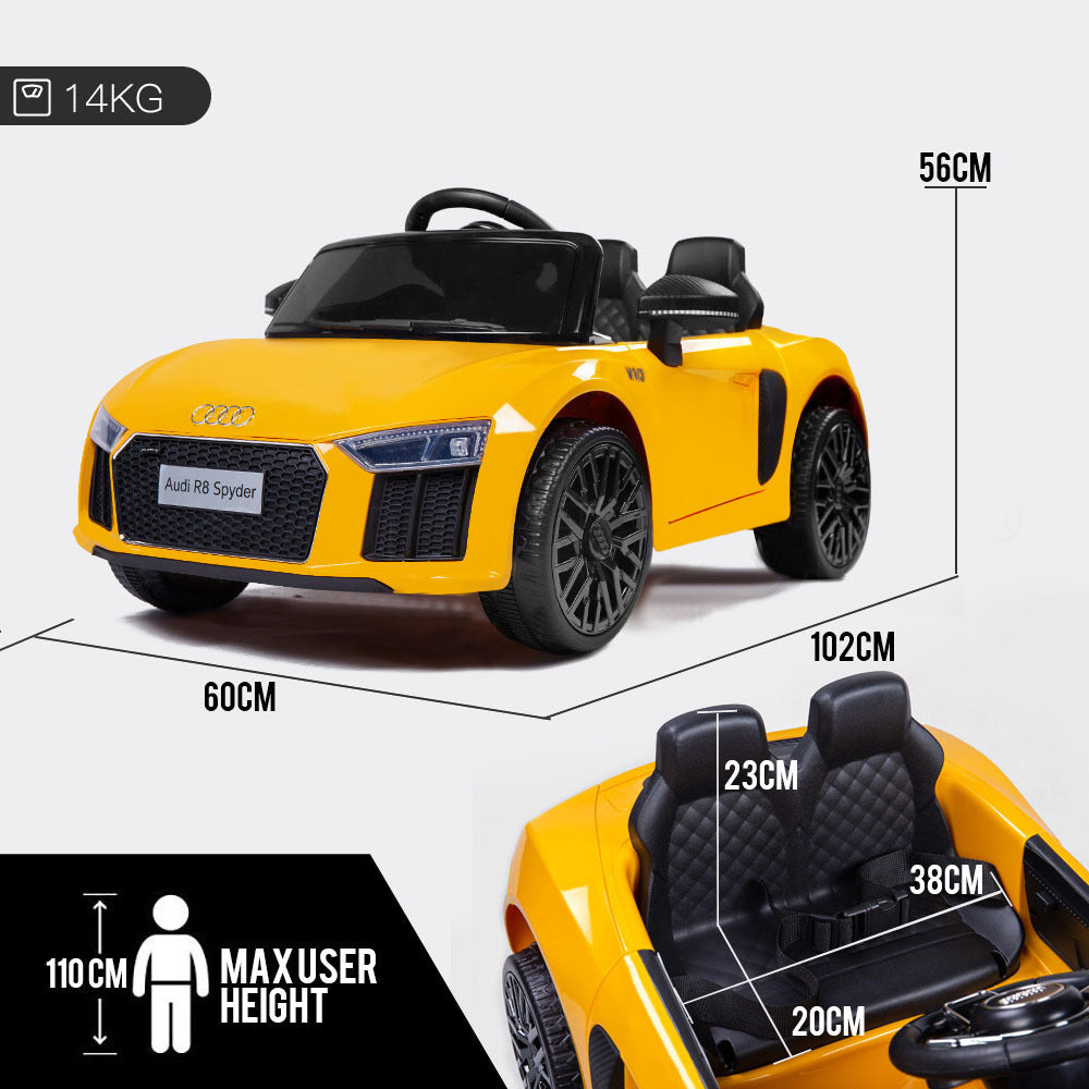 Rovo Kids Kids Ride-On Car Licensed AUDI R8 SPYDER Battery Electric Toy Remote 12V Yellow - Cosy Abode