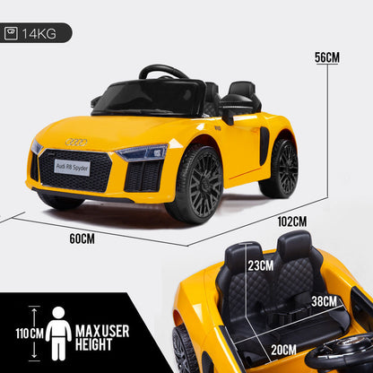 Rovo Kids Kids Ride-On Car Licensed AUDI R8 SPYDER Battery Electric Toy Remote 12V Yellow - Cosy Abode