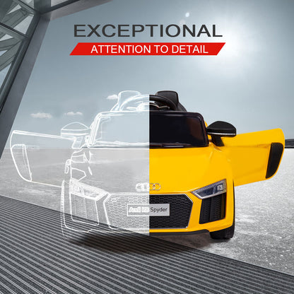 Rovo Kids Kids Ride-On Car Licensed AUDI R8 SPYDER Battery Electric Toy Remote 12V Yellow - Cosy Abode