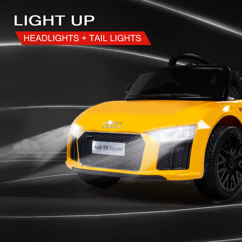 Rovo Kids Kids Ride-On Car Licensed AUDI R8 SPYDER Battery Electric Toy Remote 12V Yellow - Cosy Abode