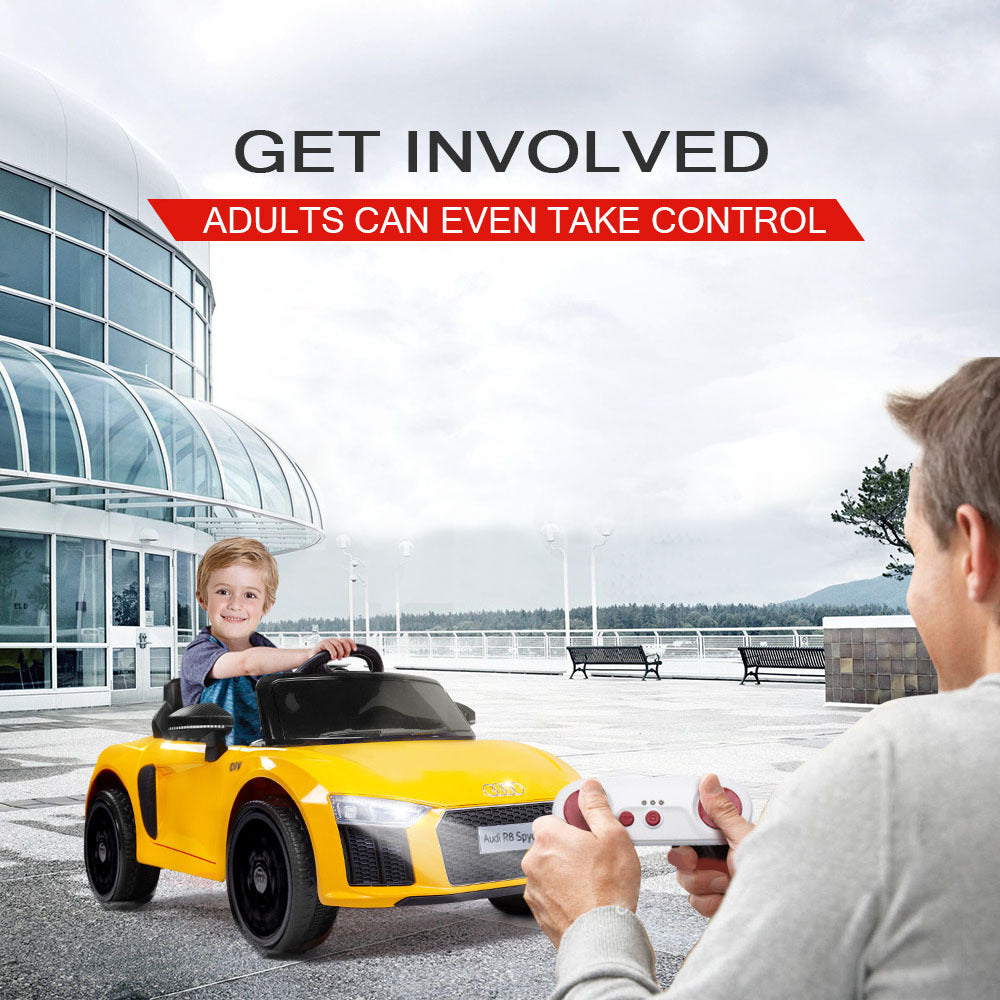 Rovo Kids Kids Ride-On Car Licensed AUDI R8 SPYDER Battery Electric Toy Remote 12V Yellow - Cosy Abode
