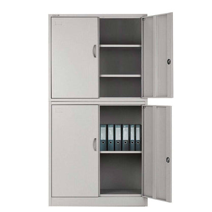 FORTIA 4-Door Steel Stationery Cabinet, Cam Locks, Shelves, Grey - Cosy Abode