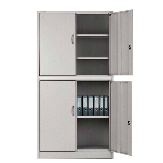 FORTIA 4-Door Steel Stationery Cabinet, Cam Locks, Shelves, Grey - Cosy Abode