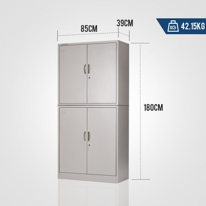 FORTIA 4-Door Steel Stationery Cabinet, Cam Locks, Shelves, Grey - Cosy Abode