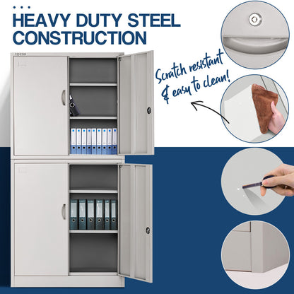 FORTIA 4-Door Steel Stationery Cabinet, Cam Locks, Shelves, Grey - Cosy Abode