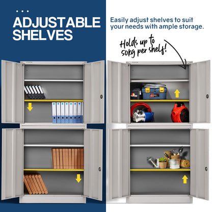 FORTIA 4-Door Steel Stationery Cabinet, Cam Locks, Shelves, Grey - Cosy Abode