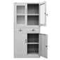 FORTIA 4-Door Lockable Steel Stationery Storage Cabinet, Display Windows, 2 Drawers, Grey - Cosy Abode