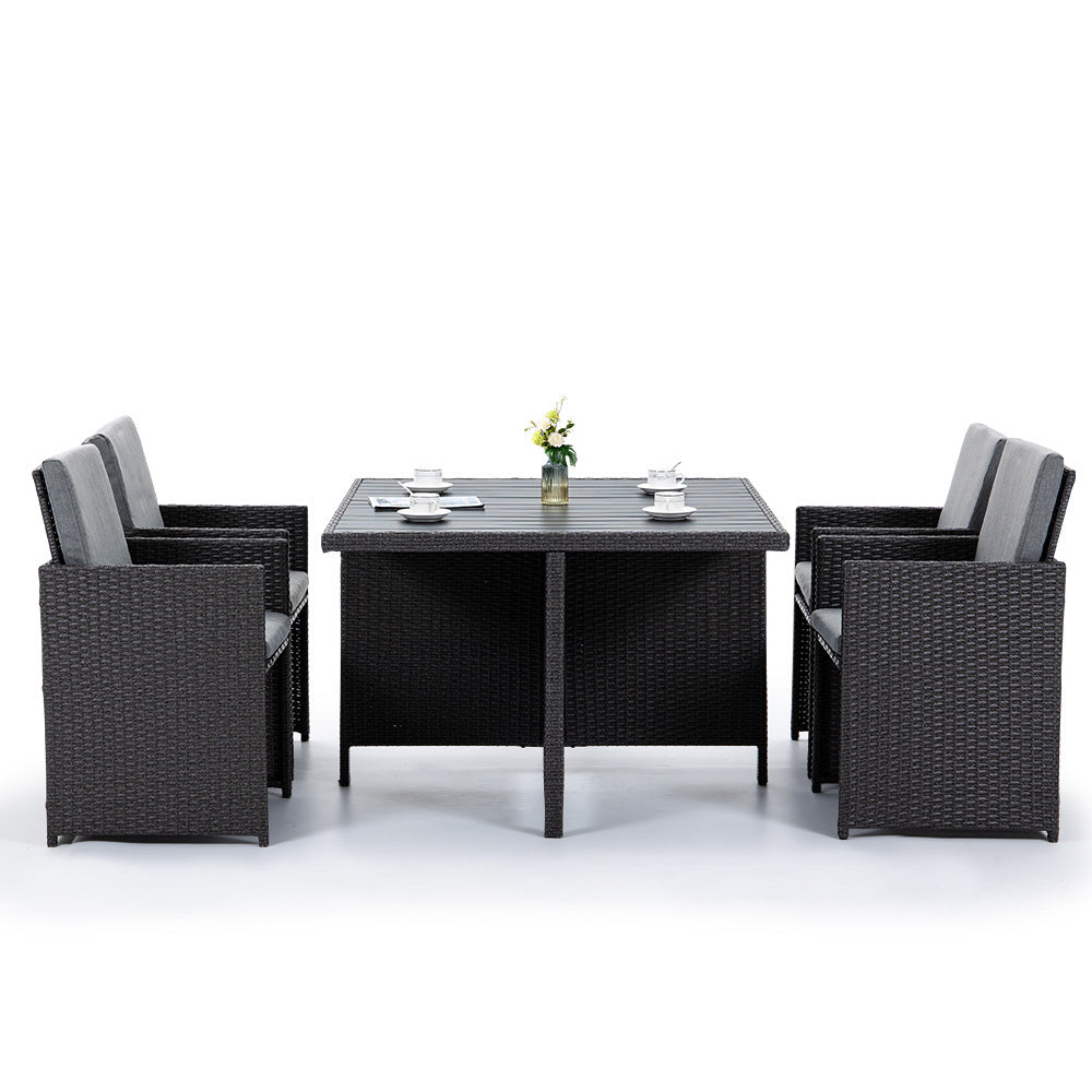 LONDON RATTAN Wicker 5 Piece Outdoor Dining Table Furniture Set - Grey - Cosy Abode