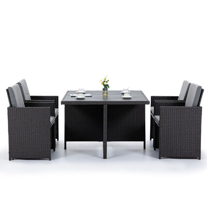 LONDON RATTAN Wicker 5 Piece Outdoor Dining Table Furniture Set - Grey - Cosy Abode