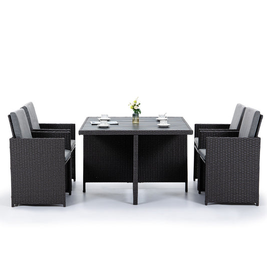LONDON RATTAN Wicker 5 Piece Outdoor Dining Table Furniture Set - Grey - Cosy Abode