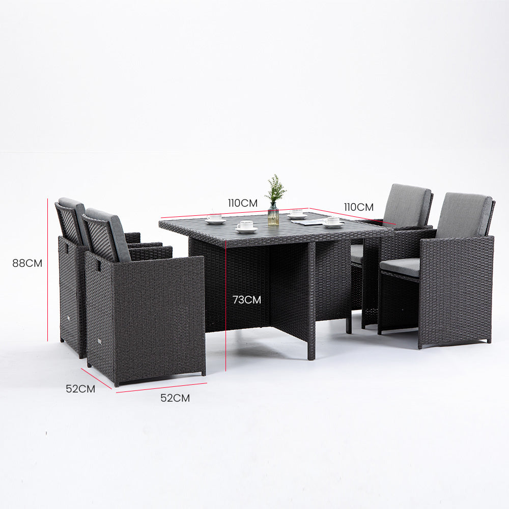 LONDON RATTAN Wicker 5 Piece Outdoor Dining Table Furniture Set - Grey - Cosy Abode