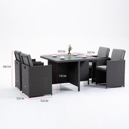 LONDON RATTAN Wicker 5 Piece Outdoor Dining Table Furniture Set - Grey - Cosy Abode