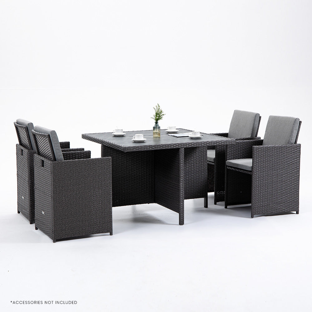 LONDON RATTAN Wicker 5 Piece Outdoor Dining Table Furniture Set - Grey - Cosy Abode