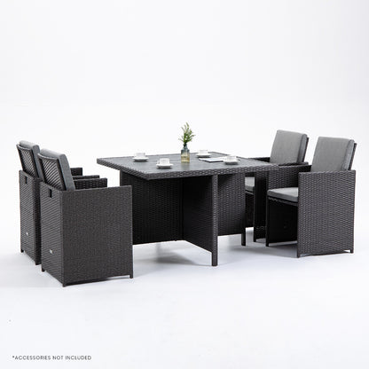 LONDON RATTAN Wicker 5 Piece Outdoor Dining Table Furniture Set - Grey - Cosy Abode