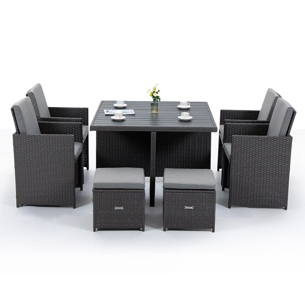 LONDON RATTAN Wicker 9 Piece Outdoor Dining Table Furniture Set - Grey - Cosy Abode