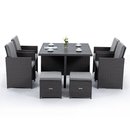 LONDON RATTAN Wicker 9 Piece Outdoor Dining Table Furniture Set - Grey - Cosy Abode