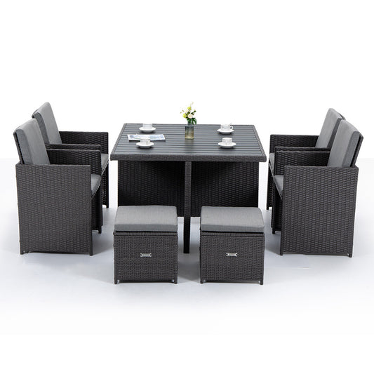 LONDON RATTAN Wicker 9 Piece Outdoor Dining Table Furniture Set - Grey - Cosy Abode