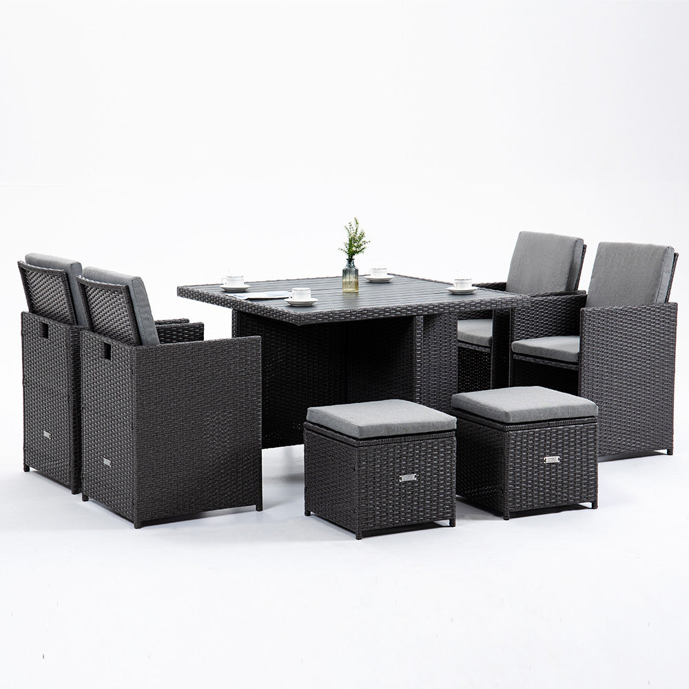 LONDON RATTAN Wicker 9 Piece Outdoor Dining Table Furniture Set - Grey - Cosy Abode