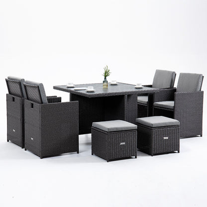 LONDON RATTAN Wicker 9 Piece Outdoor Dining Table Furniture Set - Grey - Cosy Abode