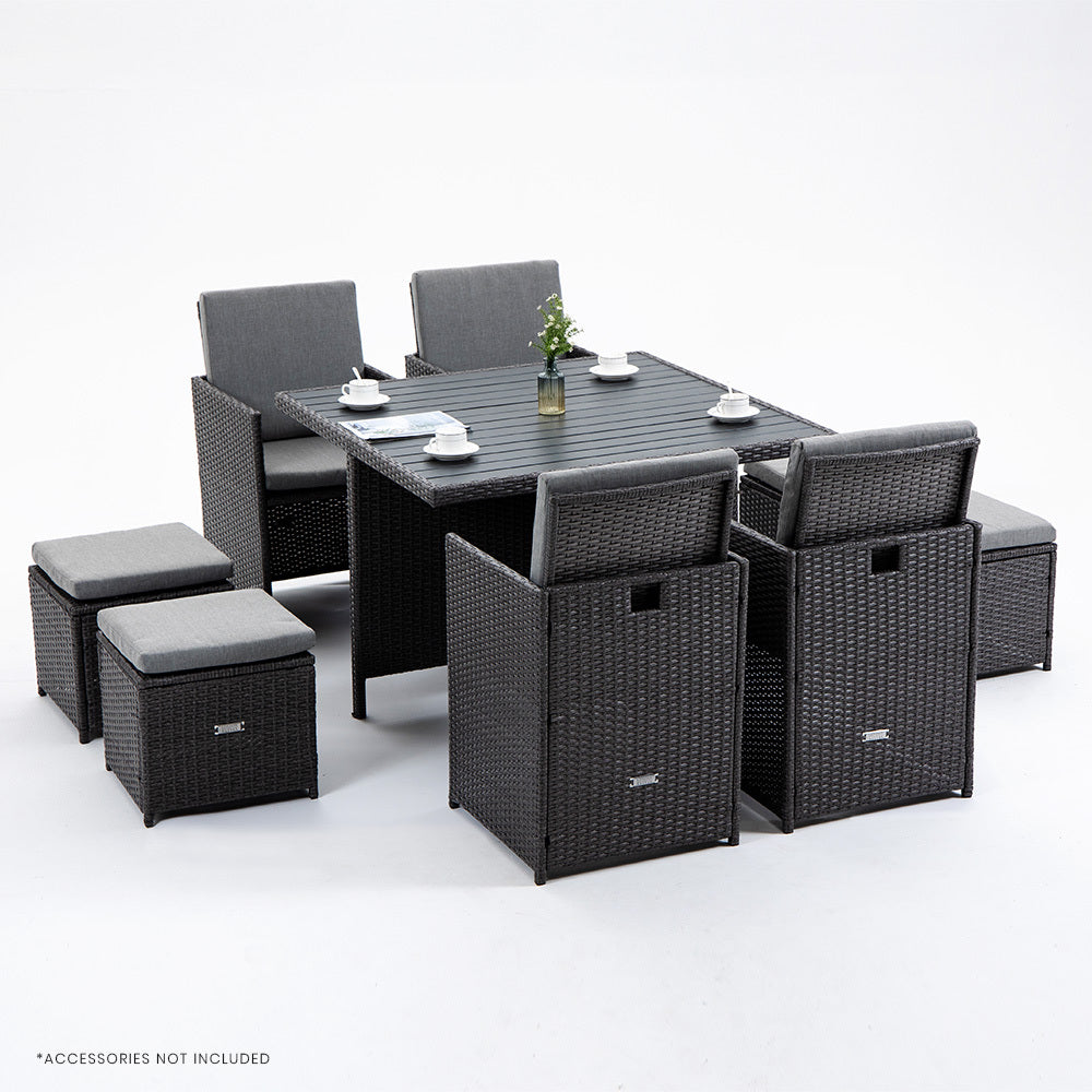 LONDON RATTAN Wicker 9 Piece Outdoor Dining Table Furniture Set - Grey - Cosy Abode