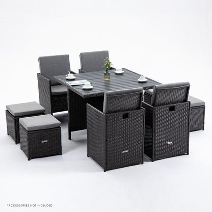 LONDON RATTAN Wicker 9 Piece Outdoor Dining Table Furniture Set - Grey - Cosy Abode