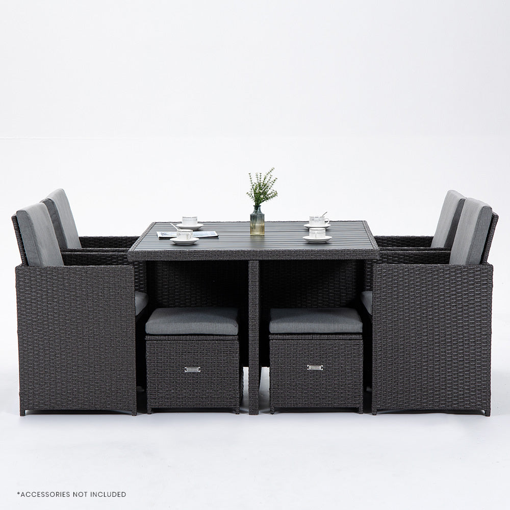 LONDON RATTAN Wicker 9 Piece Outdoor Dining Table Furniture Set - Grey - Cosy Abode
