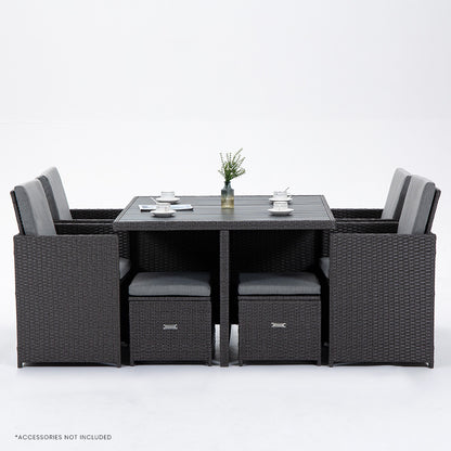 LONDON RATTAN Wicker 9 Piece Outdoor Dining Table Furniture Set - Grey - Cosy Abode