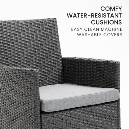 LONDON RATTAN 3 Piece Outdoor Furniture Setting with Glass Top Table - Grey - Cosy Abode