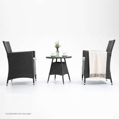 LONDON RATTAN 3 Piece Outdoor Furniture Setting with Glass Top Table - Grey - Cosy Abode