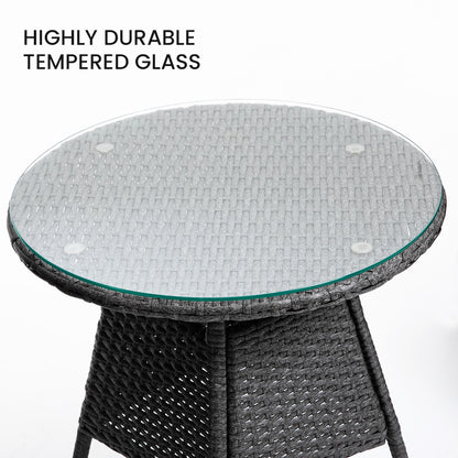 LONDON RATTAN 3 Piece Outdoor Furniture Setting with Glass Top Table - Grey - Cosy Abode