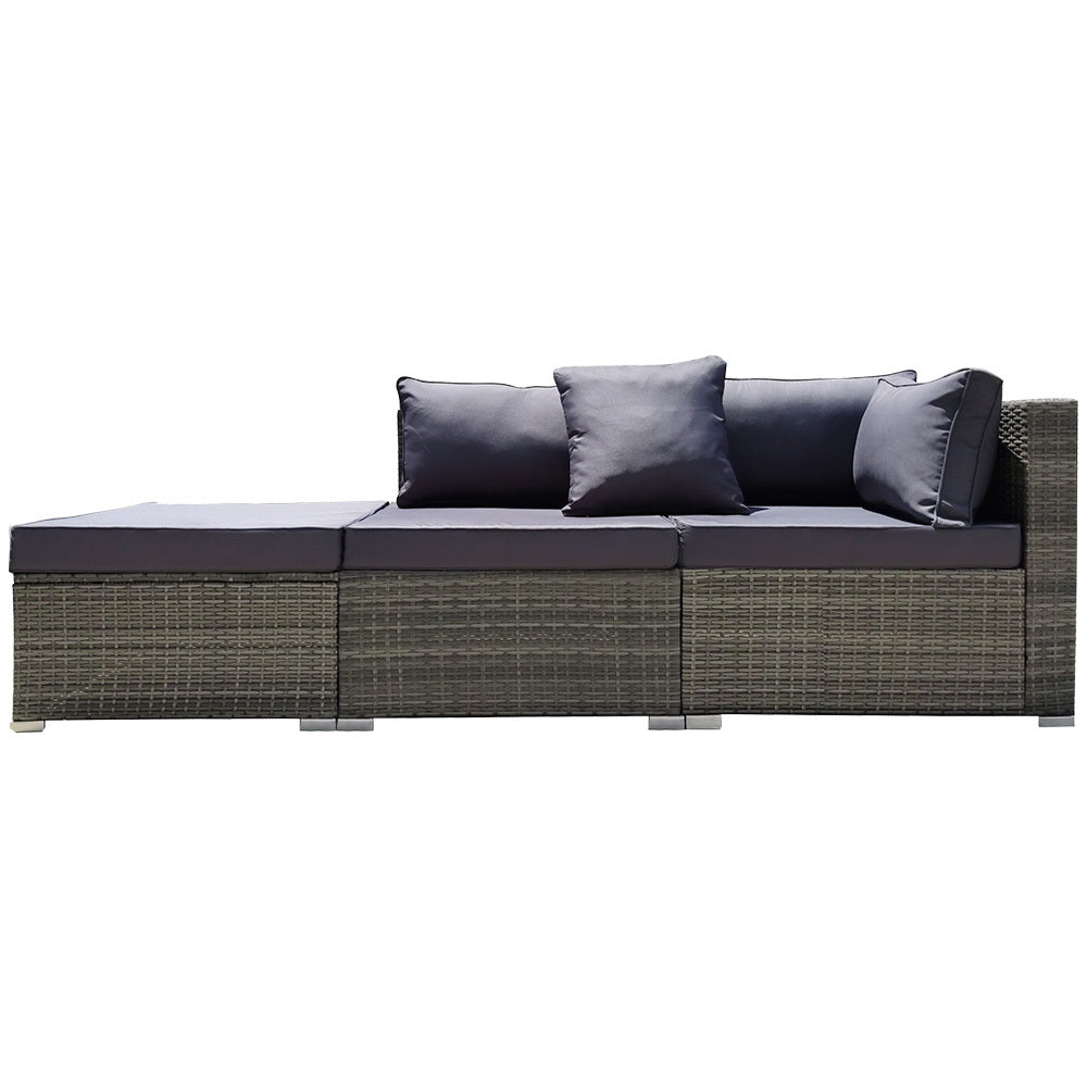 LONDON RATTAN 3 Seater Modular Outdoor Lounge Setting incl. Ottoman - Grey - Cosy Abode