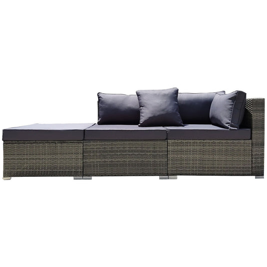 LONDON RATTAN 3 Seater Modular Outdoor Lounge Setting incl. Ottoman - Grey - Cosy Abode