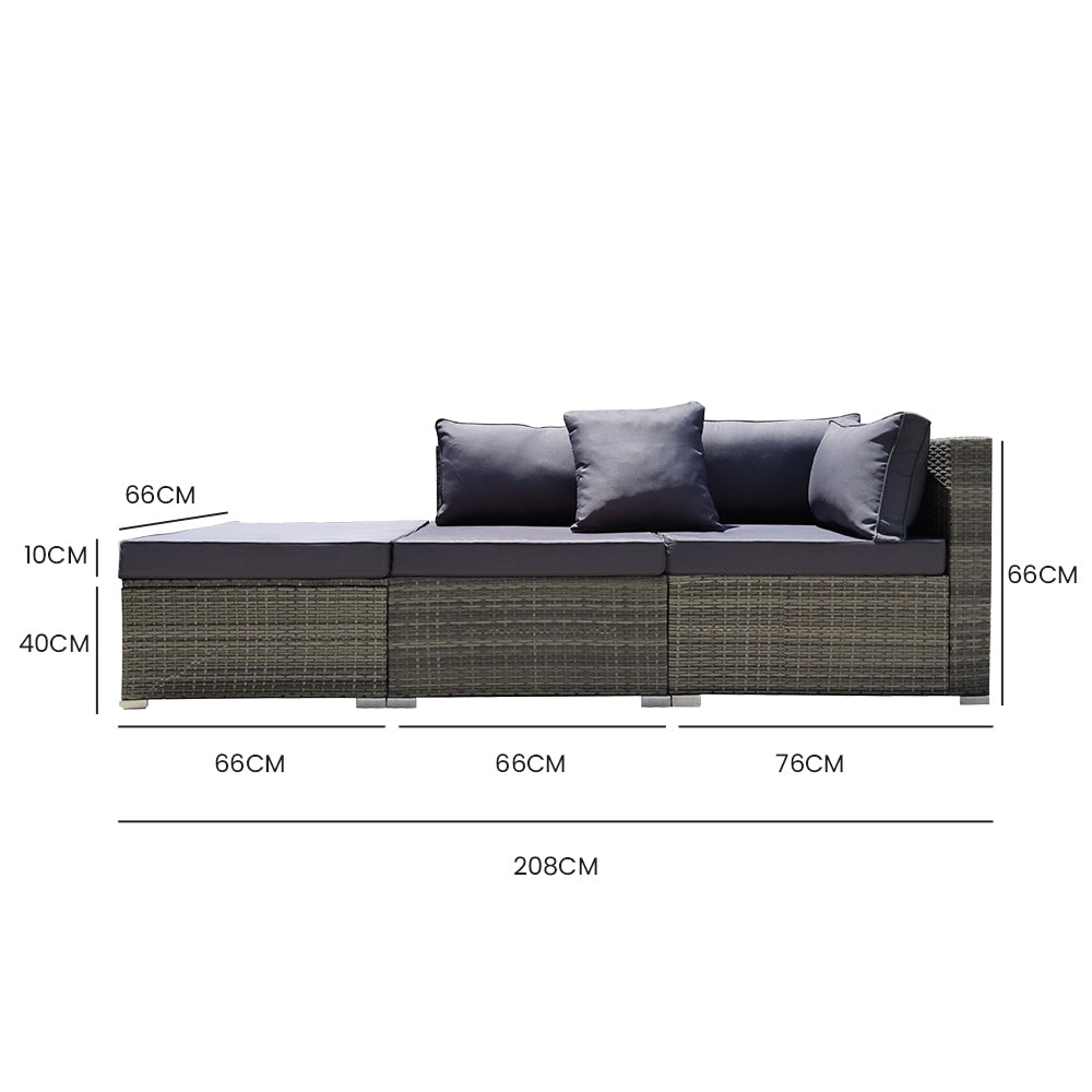 LONDON RATTAN 3 Seater Modular Outdoor Lounge Setting incl. Ottoman - Grey - Cosy Abode
