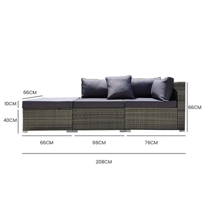 LONDON RATTAN 3 Seater Modular Outdoor Lounge Setting incl. Ottoman - Grey - Cosy Abode