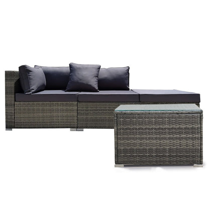 LONDON RATTAN 4 Piece 3 Seater Modular Outdoor Lounge Setting incl. Coffee Table & Ottoman - Grey - Cosy Abode