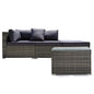 LONDON RATTAN 4 Piece 3 Seater Modular Outdoor Lounge Setting incl. Coffee Table & Ottoman - Grey - Cosy Abode