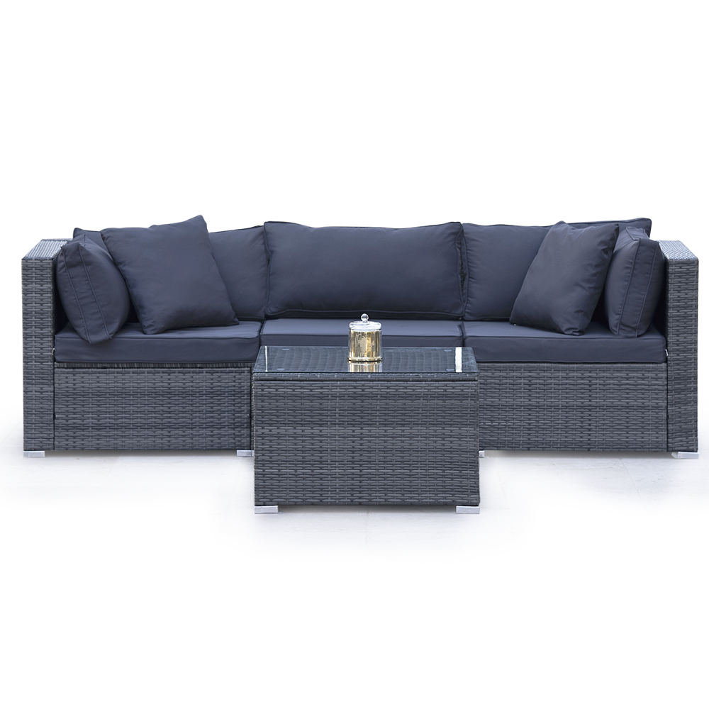 LONDON RATTAN 4 Piece 3 Seater Modular Outdoor Lounge Setting incl. Coffee Table, Grey - Cosy Abode