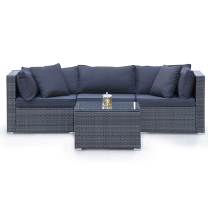 LONDON RATTAN 4 Piece 3 Seater Modular Outdoor Lounge Setting incl. Coffee Table, Grey - Cosy Abode