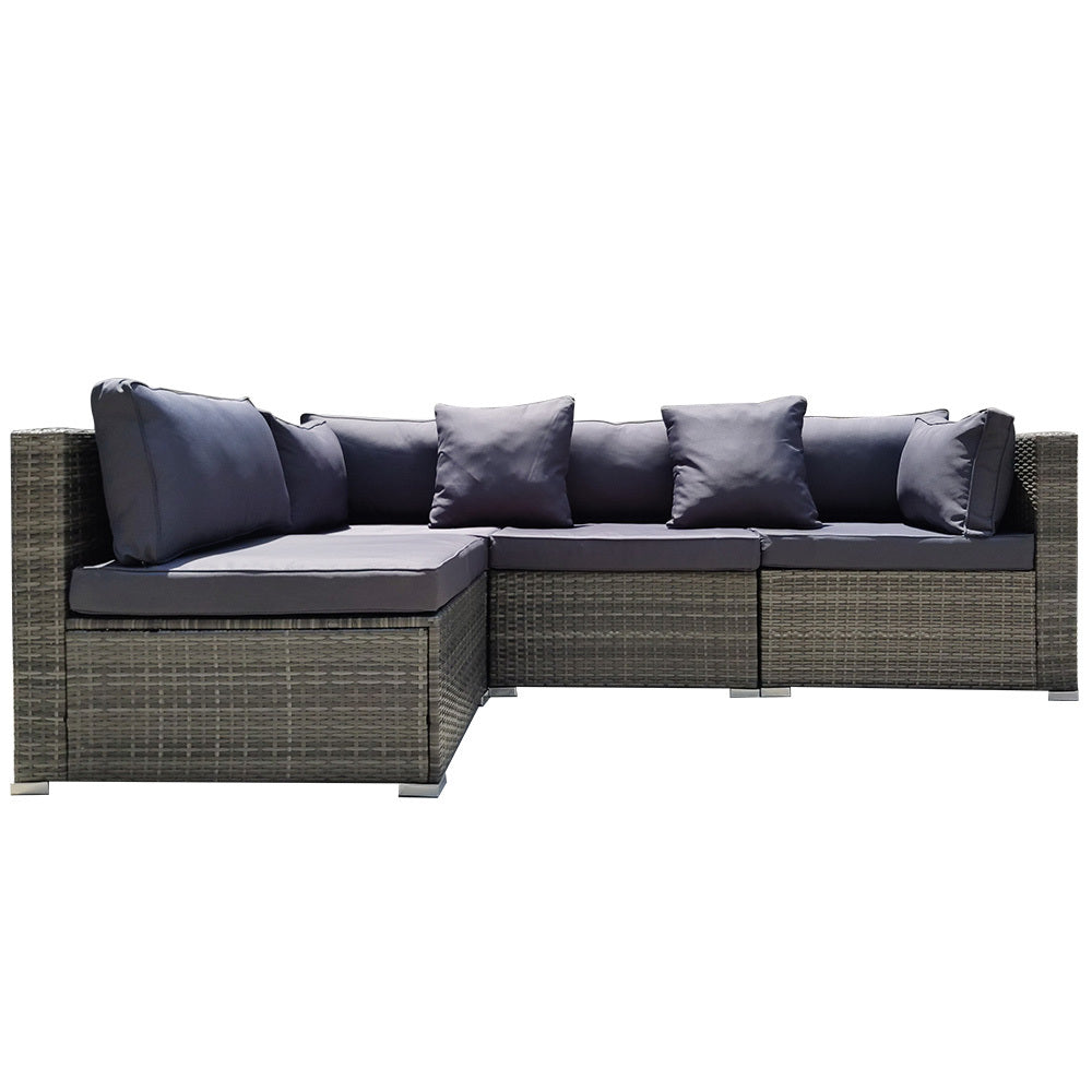 LONDON RATTAN 4 Seater Modular Outdoor Lounge Sofa Setting - Grey - Cosy Abode