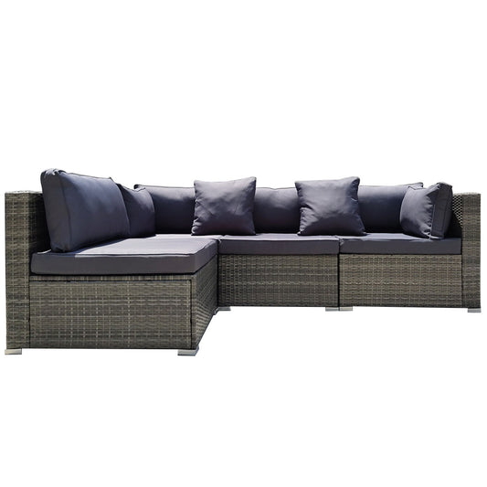 LONDON RATTAN 4 Seater Modular Outdoor Lounge Sofa Setting - Grey - Cosy Abode