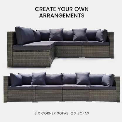 LONDON RATTAN 4 Seater Modular Outdoor Lounge Sofa Setting - Grey - Cosy Abode
