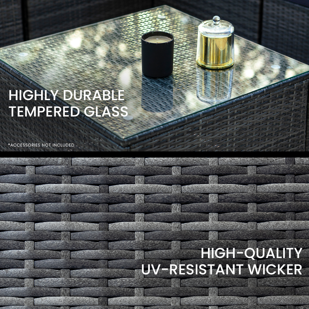 LONDON RATTAN 5 Seater Modular Outdoor Lounge Setting with Coffee Table - Grey - Cosy Abode