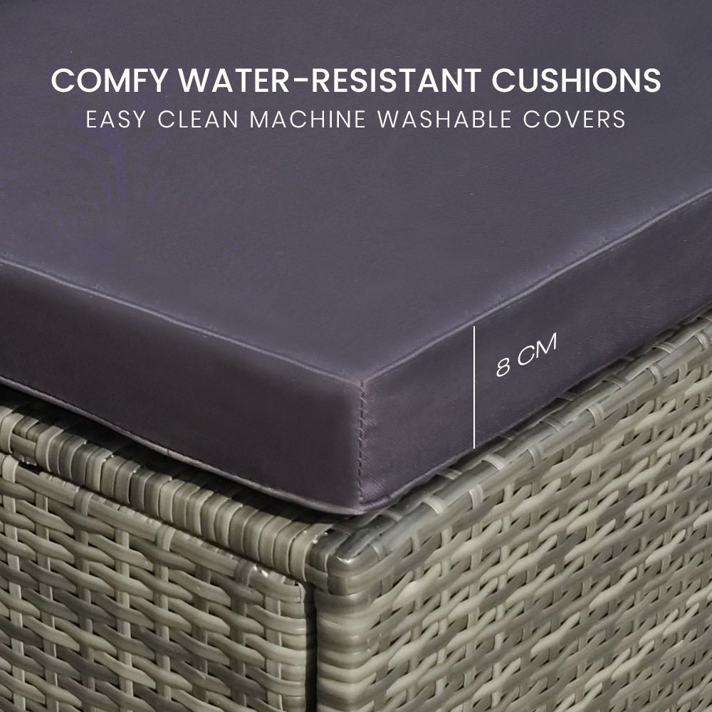 LONDON RATTAN 5 Seater Modular Outdoor Lounge Setting with Coffee Table - Grey - Cosy Abode