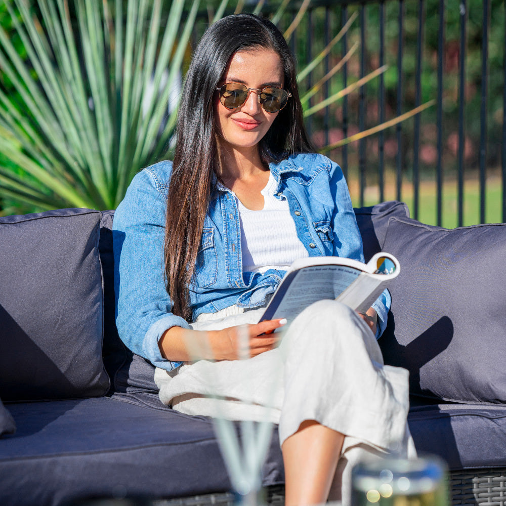 LONDON RATTAN 5 Seater Modular Outdoor Lounge Setting with Coffee Table - Grey - Cosy Abode