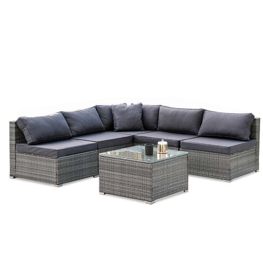 LONDON RATTAN 5 Seater Modular Outdoor Setting with Coffee Table - Grey - Cosy Abode