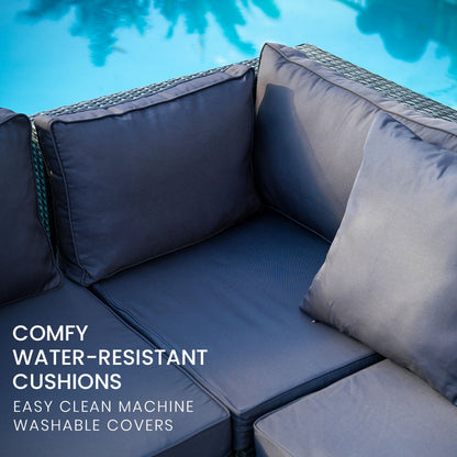 LONDON RATTAN 5 Seater Modular Outdoor Setting with Coffee Table - Grey - Cosy Abode